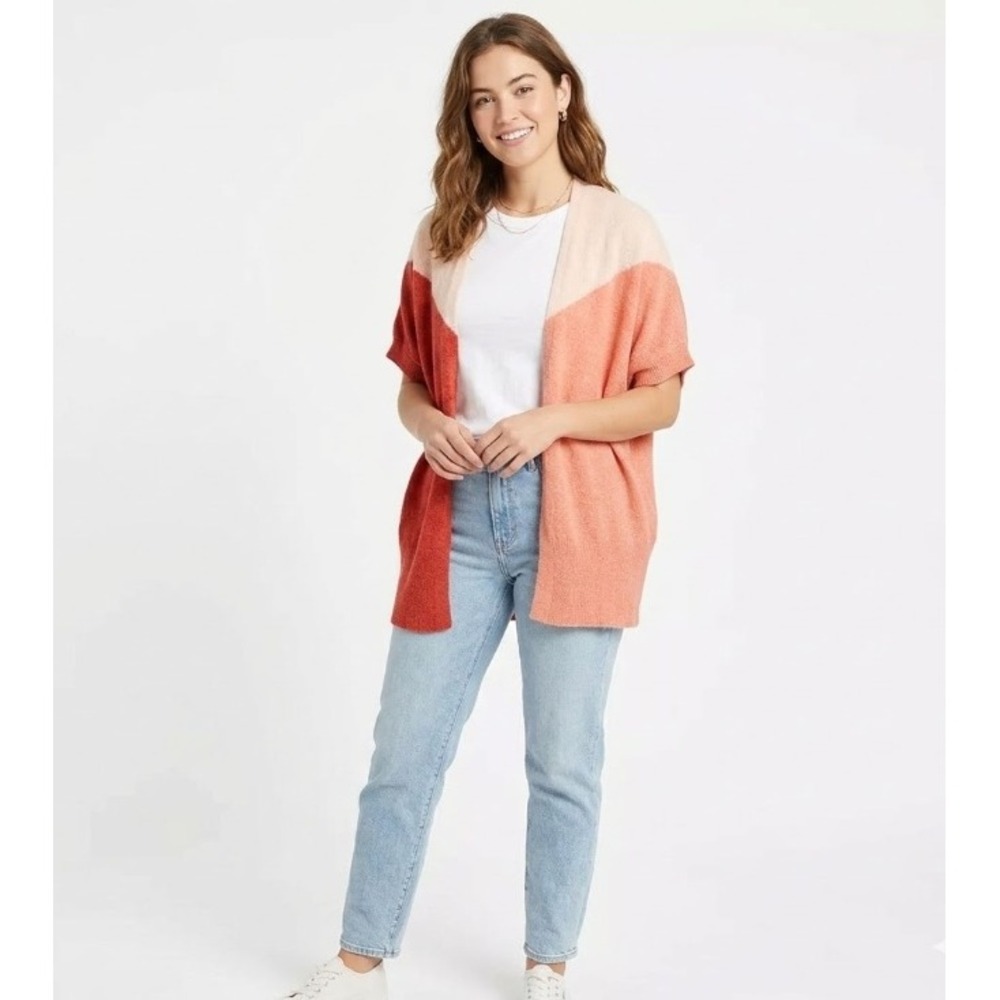 New Skies Are Blue size Small Red Orange Color Block Open Cardigan